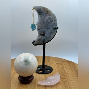 Moss Agate Moon Carving